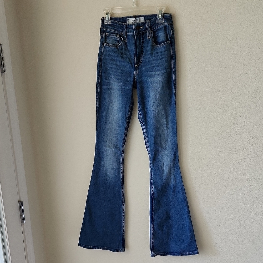 Hollister Curvy High Rise Flare Classic Stretch Blue Jeans Sz 00L/24L denim y2k